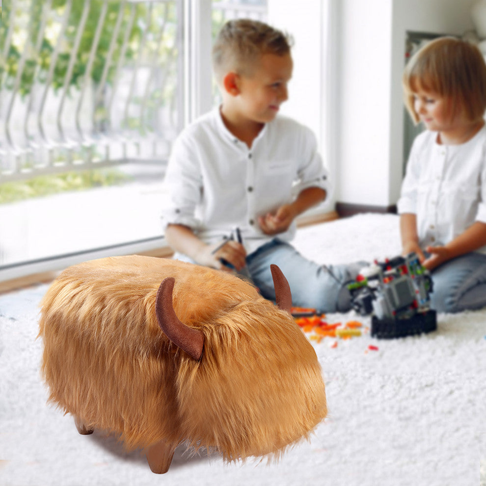 Brown Fur Cow Animal Ottoman, Storage for Living Room