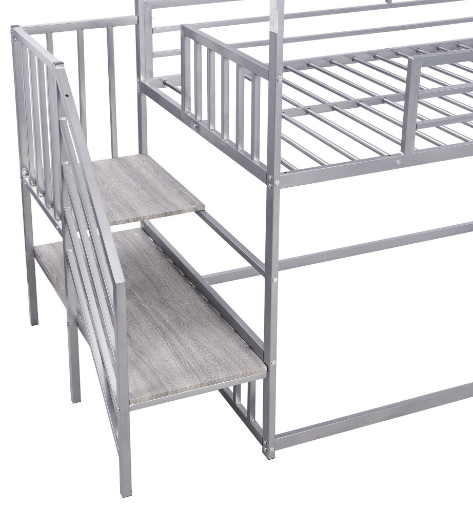Gewnee Twin over Twin Metal Bunk Bed House Bed with Slide and Staircase