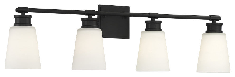 4-Light Bathroom Vanity Light, Matte Black
