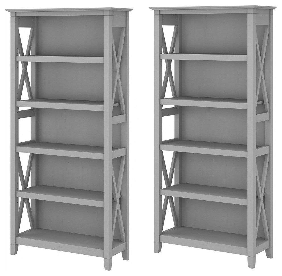 Set of 2 Farmhouse Bookcase, Open Shelves With X-Sides, Cape Cod Gray