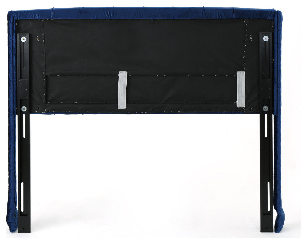 GDF Studio Lidia Wingback Queen/Full Tufted Fabric Headboard, Navy Blue