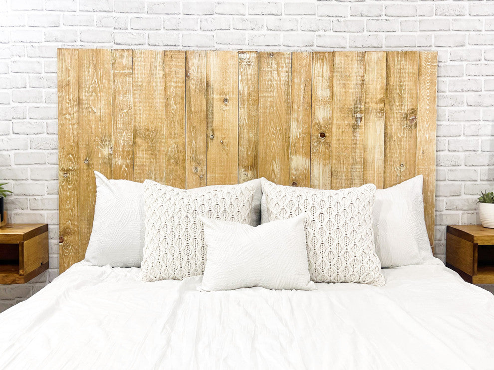 Solid Wood Headboard Modern Farmhouse with Smooth Natural Wood Grain for Any Bed, Boho Whitewash, Queen