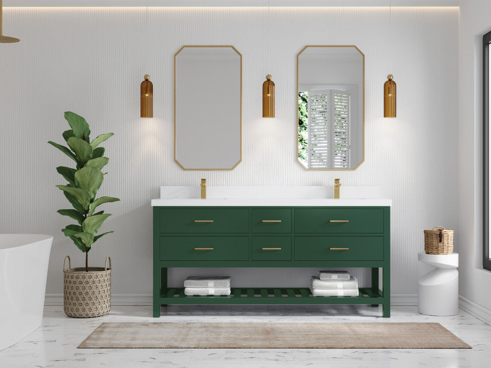 Parker 72 Double Sink Bath Vanity in Lafayette Green  2" White Quartz