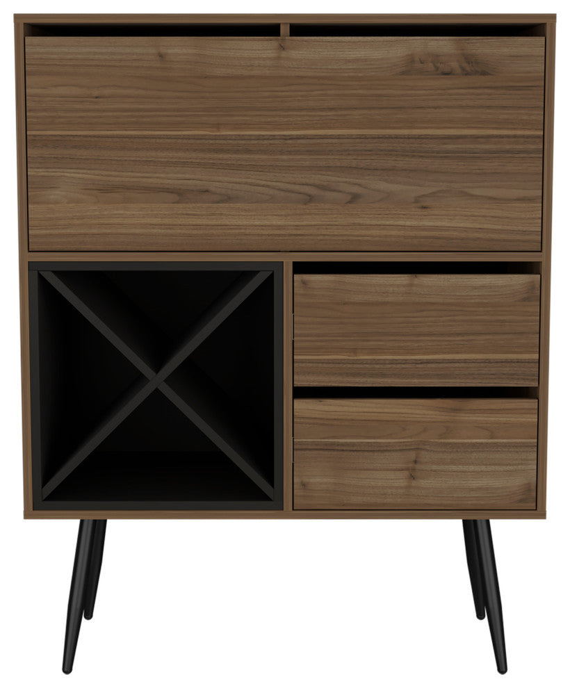 Orchid Bar Cabinet with 2 Drawers and 4 Wine Cubbies, Mahogany/Black