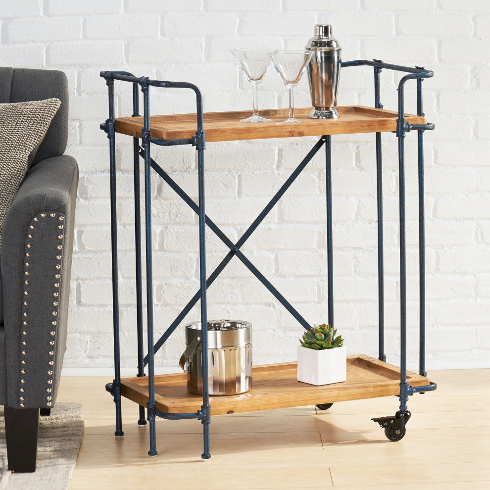 GDF Studio Waldman Antique Finish Firwood and Iron Coffee Cart