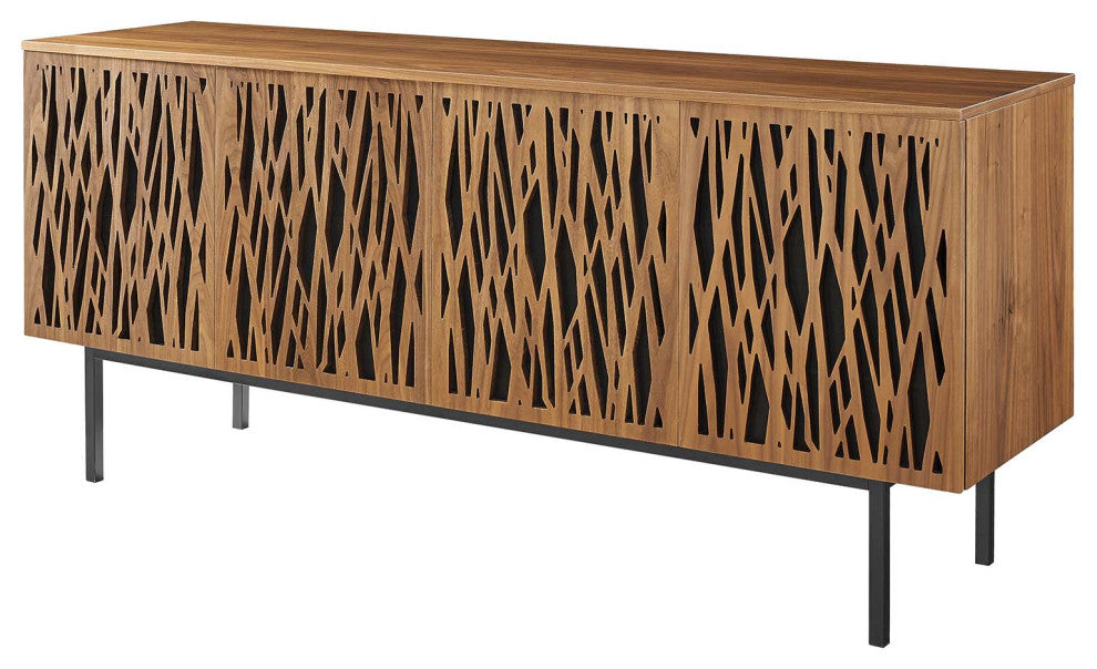 Media TV Stand Console Table, Rectangular, Wood, Metal, Brown Walnut, Modern