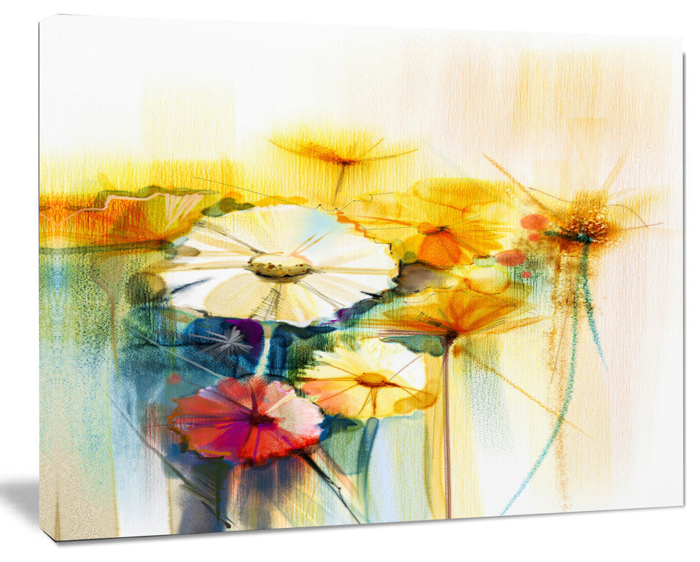 Bunch of White Yellow Flowers, Large Floral Canvas Art Print, 40"x30"