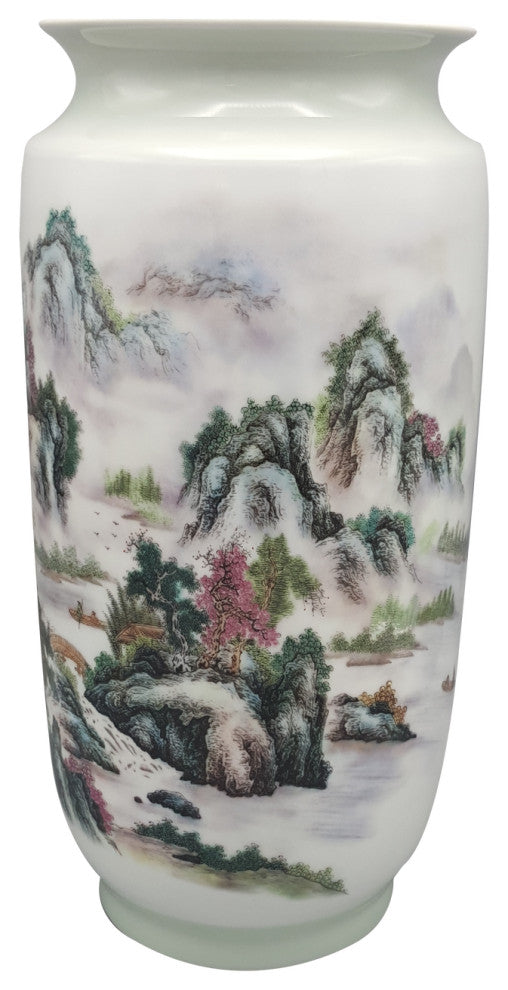 Chinese Porcelain Vase In White Landscape Decoration