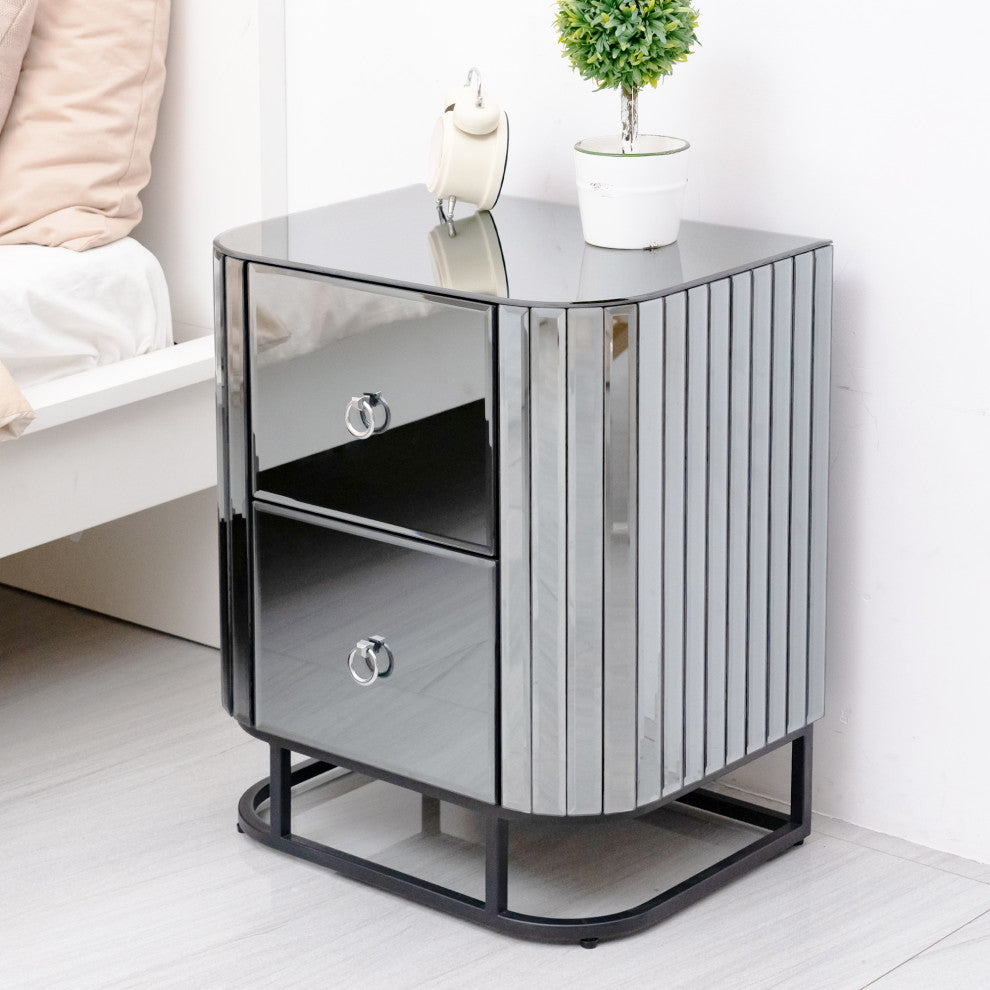 2-Drawer Wood Nightstand with Handle, Grey, 23'' Tall