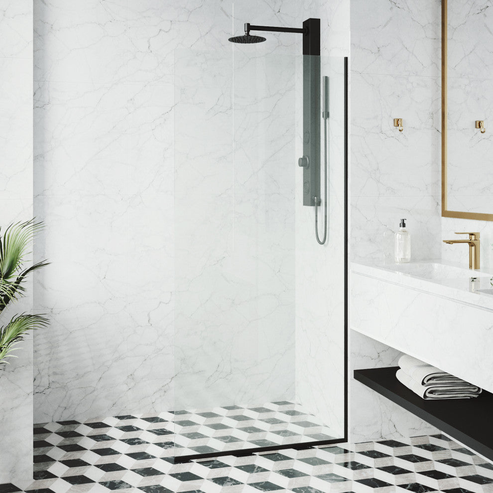 VIGO Zenith Frameless Fixed, Matte Black, Shower Screen, 34" W X 74" H, Clear Glass