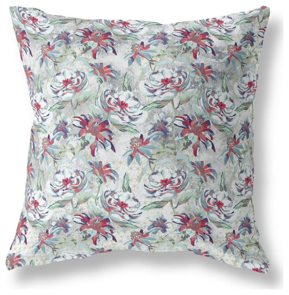 20" Light Green Magenta Roses Indoor Outdoor Throw Pillow