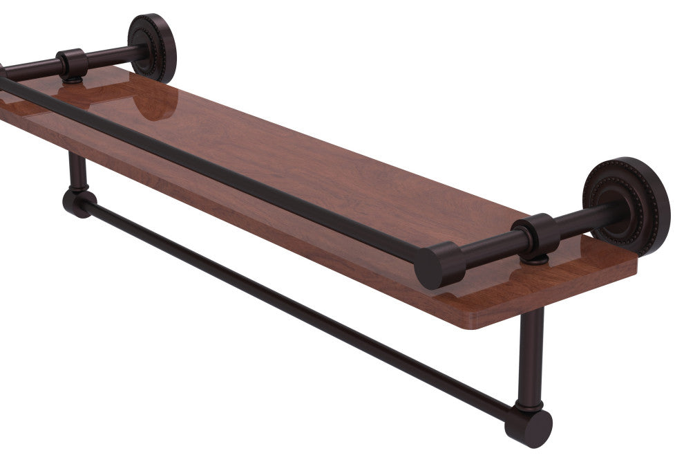 Dottingham 22" Wood Shelf with Gallery Rail and Towel Bar, Antique Bronze