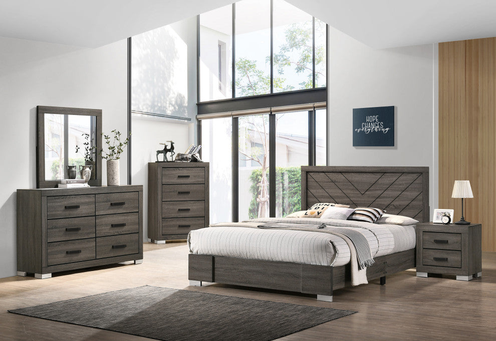 Wooden Bed, Gray, Queen Bed