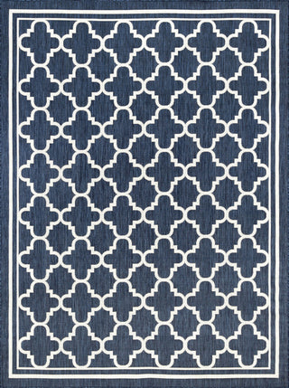 Shaila Transitional Geometric Navy Rectangle Indoor/Outdoor Area Rug, 9'x12'