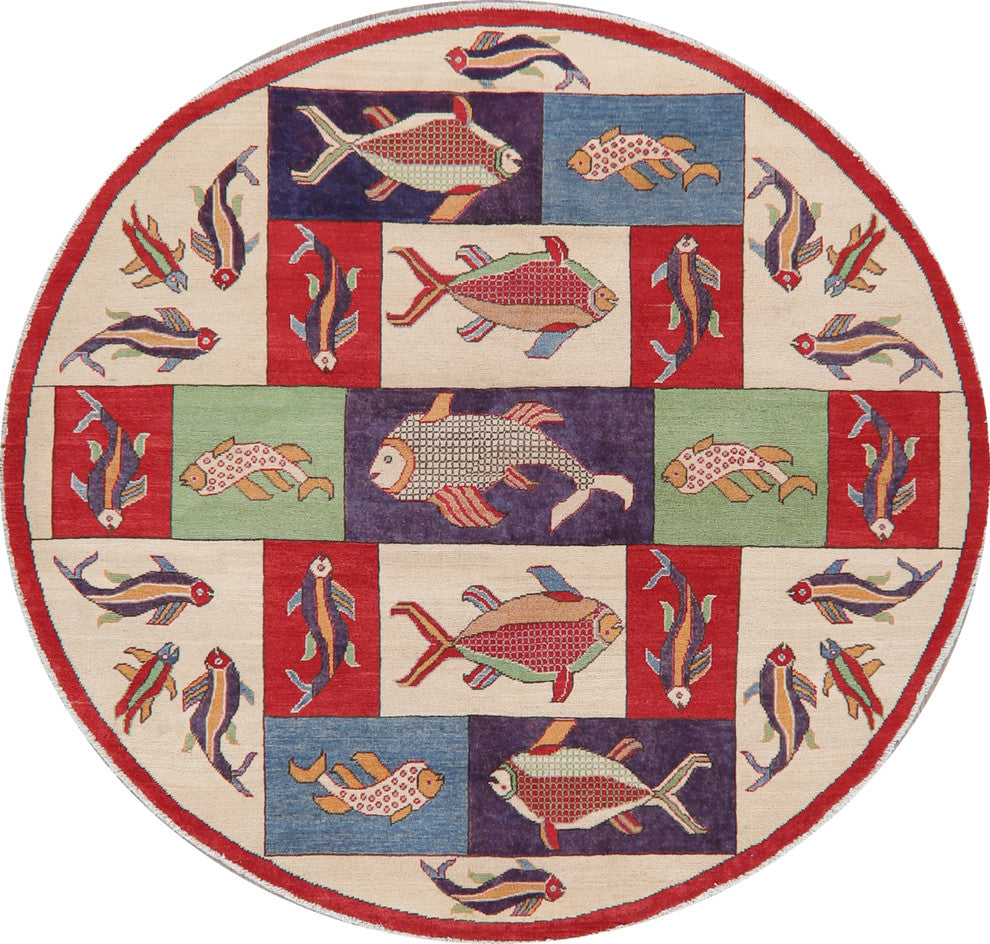 Novelty Kazak Pakistani Oriental Hand-Knotted Area Rug, Beige, 6'6"X6'1"