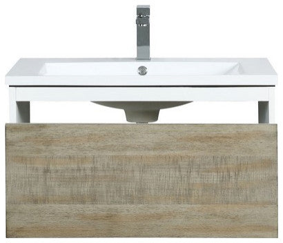 Scopi Modern 30" Rustic Acacia Bathroom Vanity, Labaro Brushed Nickel Faucet