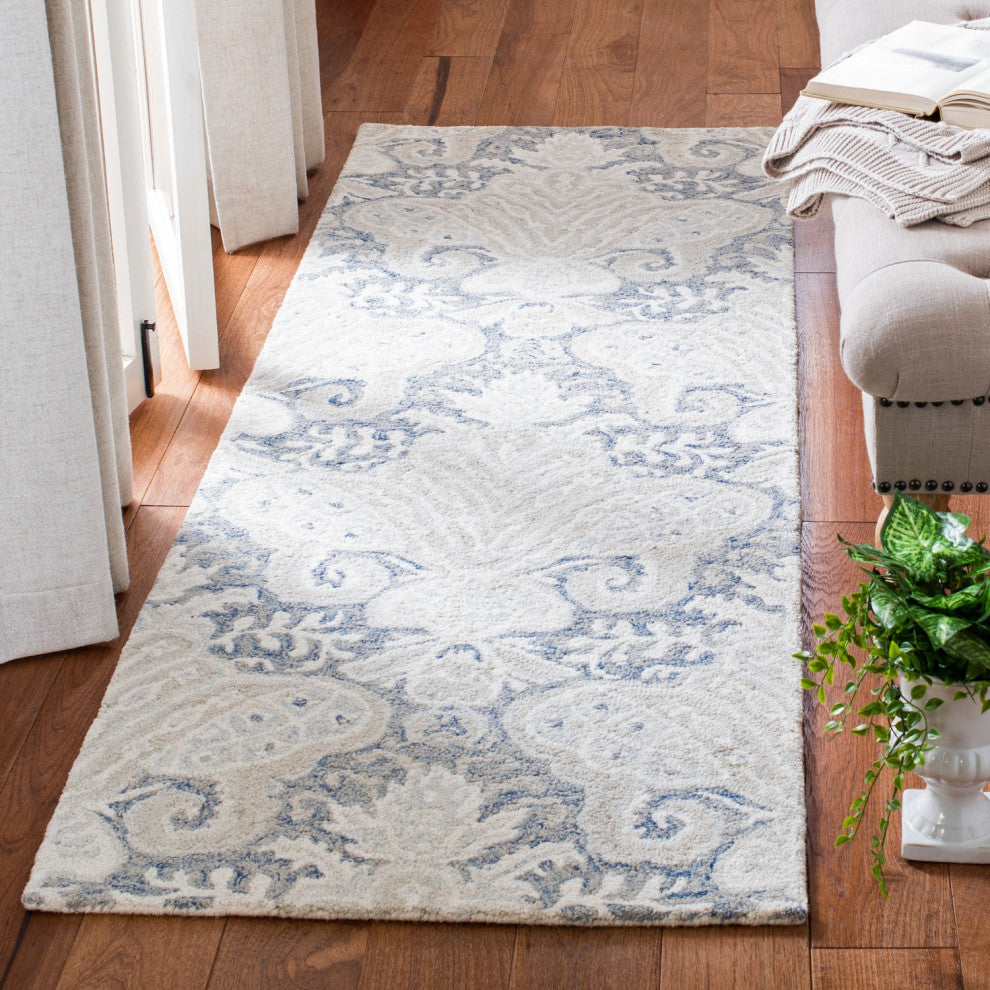 Safavieh Micro-Loop Mlp539M Damask Rug, Blue and Ivory, 5'0"x5'0" Round