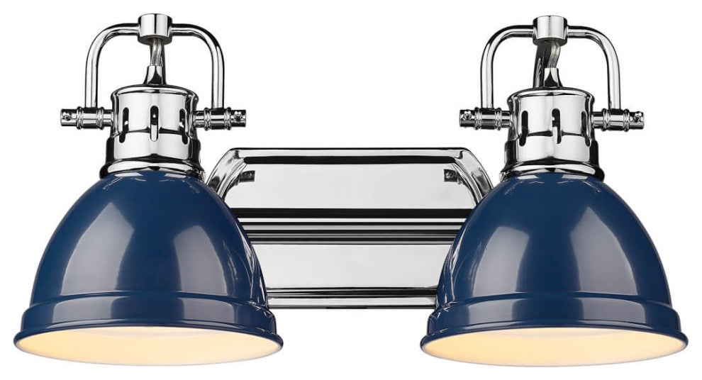 2 Light 17" Bath Vanity Light, Chrome With Navy Blue Shade