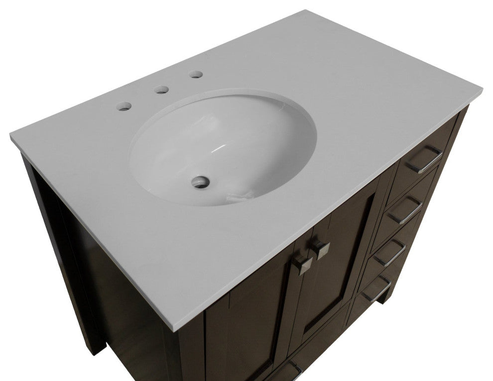 Horizon 36" Bathroom Vanity, Chocolate, Engineered White