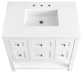 Breckenridge 36" Single Vanity, Bright White,  White Zeus Quartz Top
