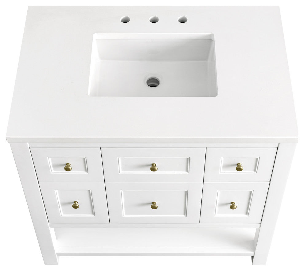 Breckenridge 36" Single Vanity, Bright White,  White Zeus Quartz Top