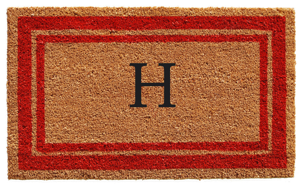 Red Border 18"x30" Monogram Doormat, Letter H