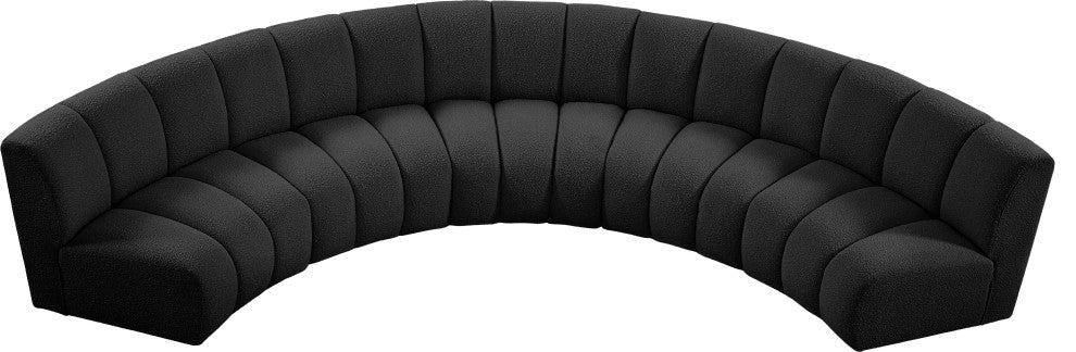 Infinity Black Boucle Fabric Upholstered Arc Shaped Modular Sectional, Black, 5-Piece, Arc-Shaped