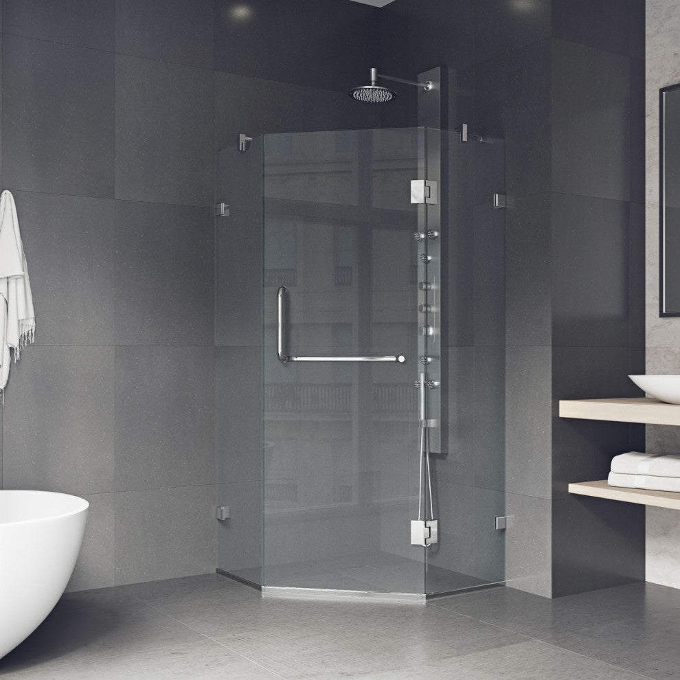 VIGO Piedmont Frameless Hinged Neo-Angle Shower Enclosure, Chrome, 38" D X 38" W, Without Base
