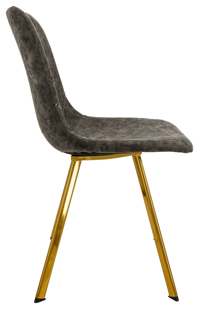 LeisureMod Markley Leather Dining Chair With Gold Legs Set of 2, Gray