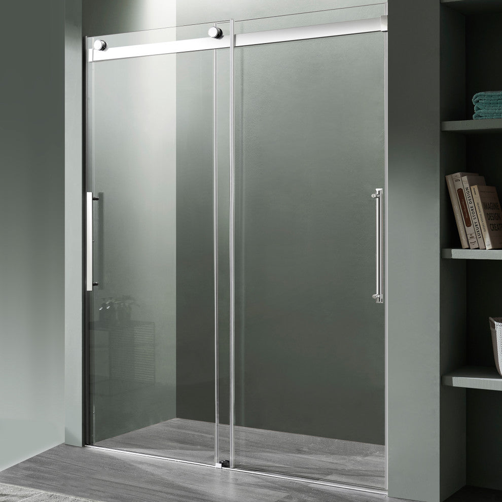 ANZZI Stellar 76" H Frameless Sliding Shower Door, Chrome, 60" W