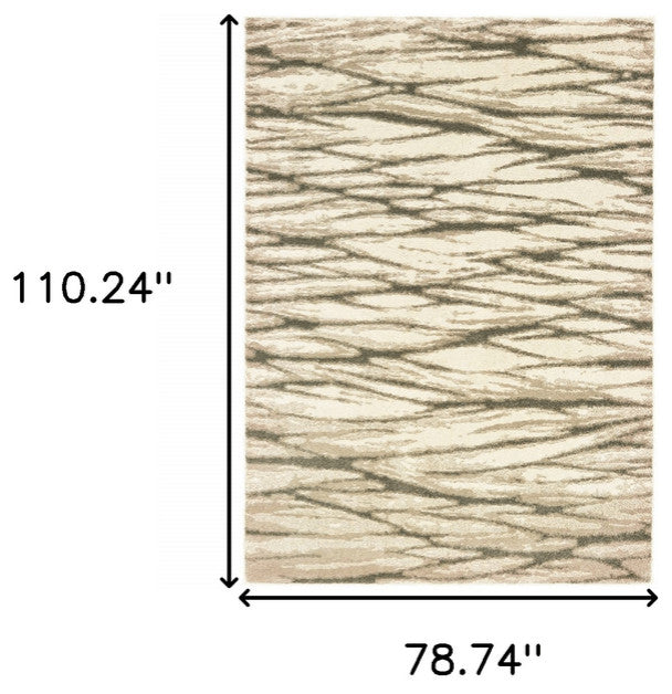 6' X 9' Ivory Sand And Ash Abstract Power Loom Stain Resistant Area Rug