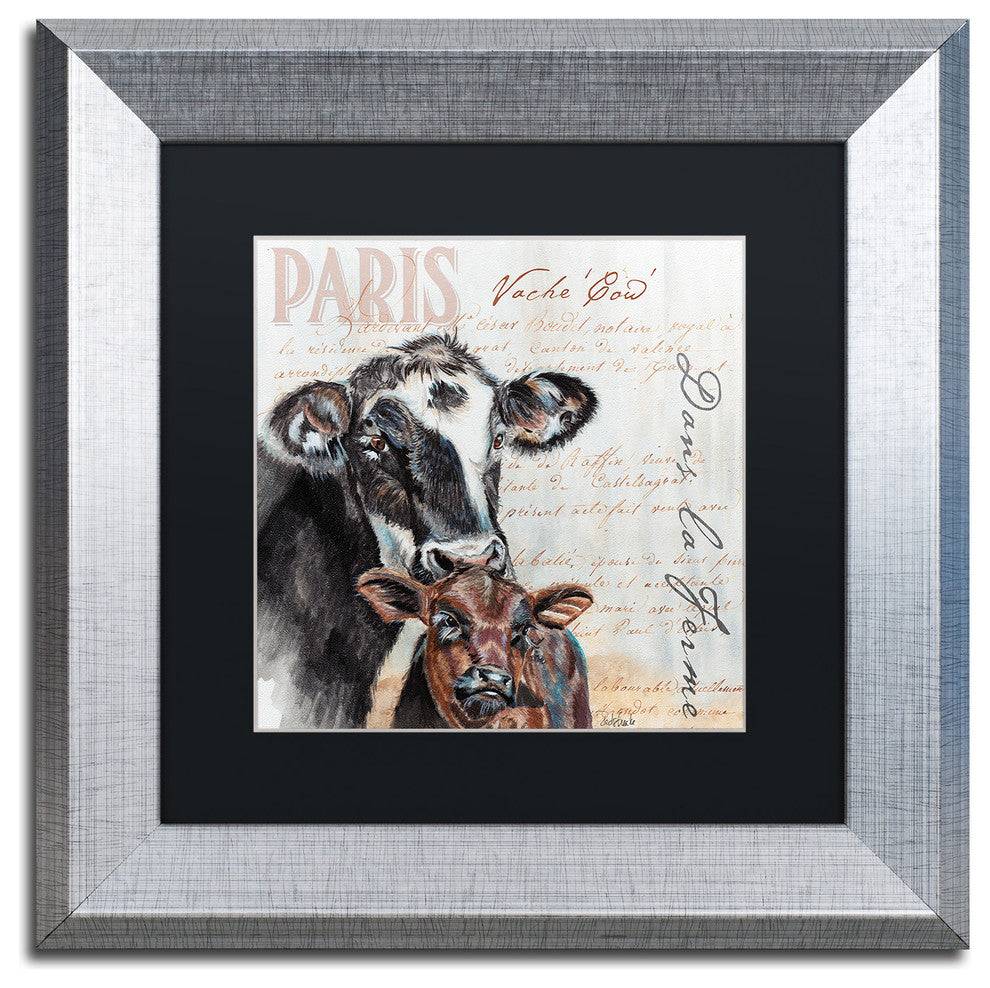 'Dans la Ferme Cow' Art, 11x11, Silver Frame, Black Mat
