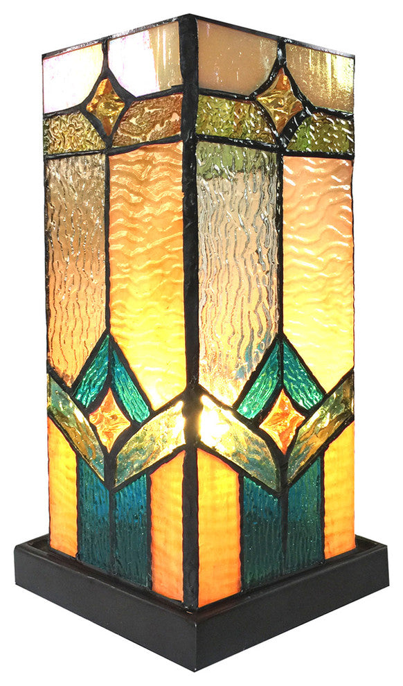 Gregory Tiffany-Glass Accent Pedestal 1-Light Mission Table Lamp 11"