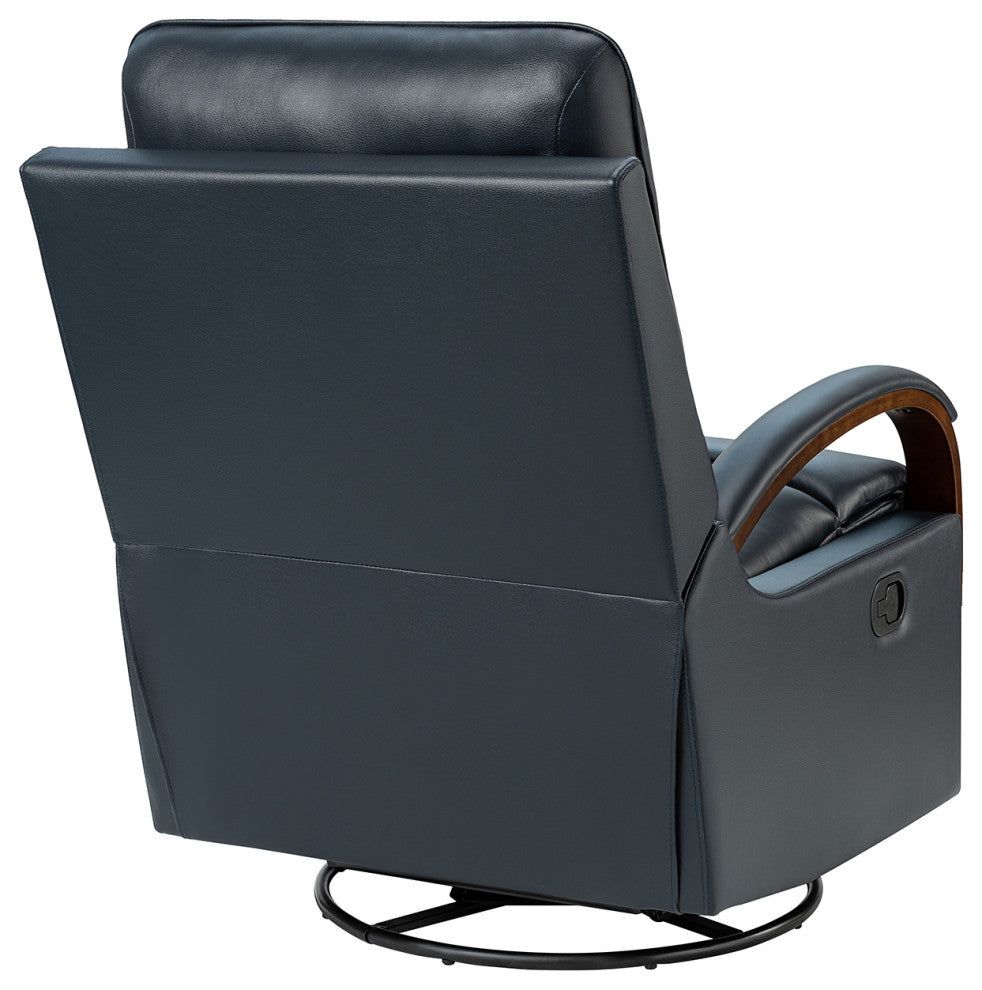 Konradin Genuine Leather Swivel Rocking Manual Recliner Set of 2, Navy