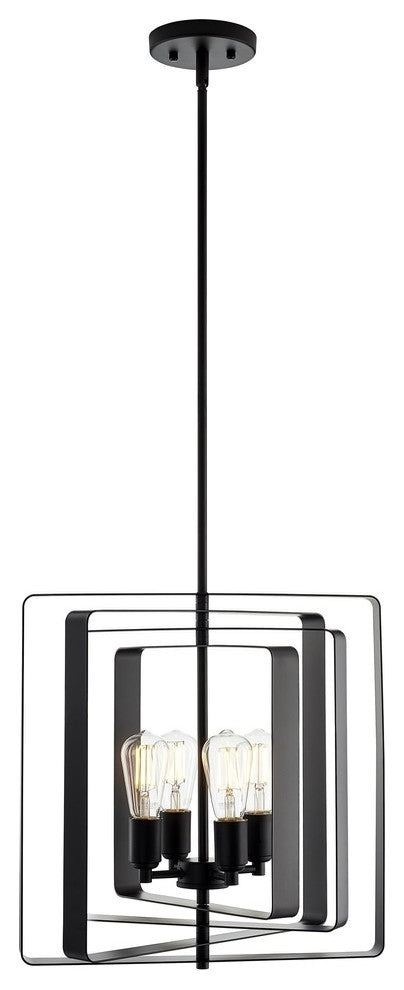 Sabaria 4-Light Industrial Pendant Light With LED Bulbs, Black