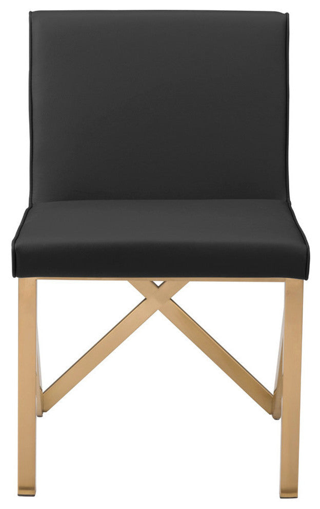 Talbot Dining Chair in Black Naugahyde and Brushed Gold Stainless Steel Base