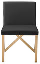 Talbot Dining Chair in Black Naugahyde and Brushed Gold Stainless Steel Base