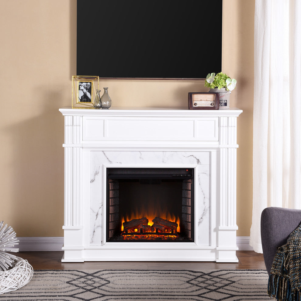 Aragon Faux Cararra Marble Media Fireplace, Electric