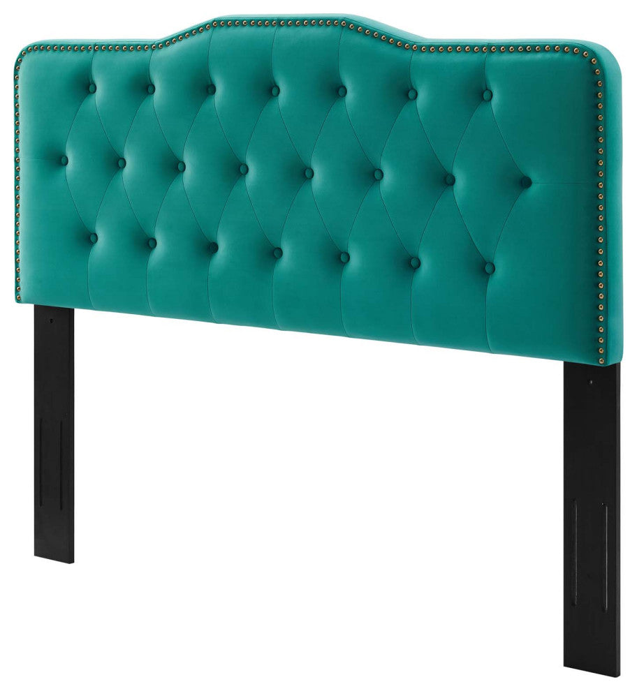 Tufted Headboard, Full Queen Size, Velvet, Teal Blue, Modern Contemporary