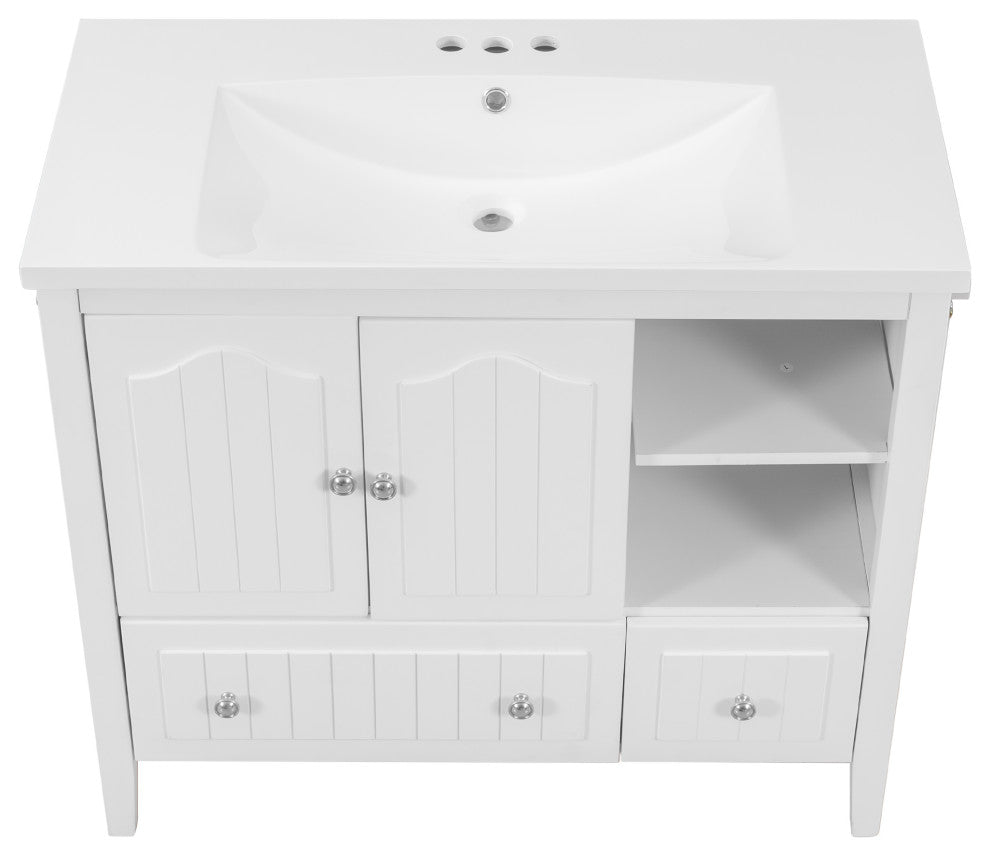 36" W x 18." D x 32" H Bath Vanity, White Ceramic Top, White