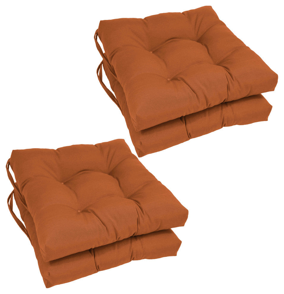 16" Solid Twill Square Tufted Chair Cushions, Set of 4, Spice