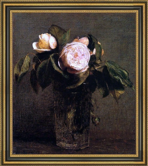 Henri FantinLatour Roses in a Tall Glass Framed Premium Canvas Print, 16"x20"