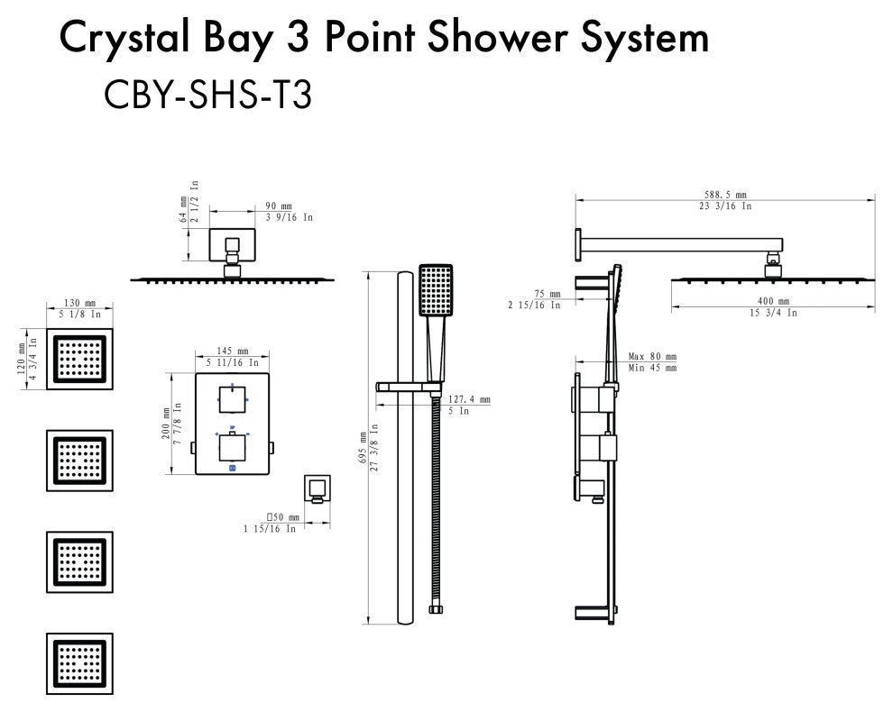 ZLINE Shower System, Polished Gold, CBY-SHS-T3-PG