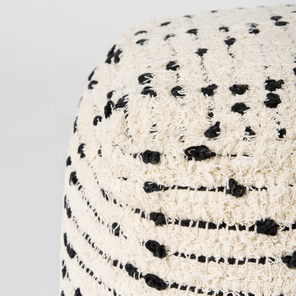 Aarohi 16.0Lx16.0Wx16.0H Cream/Black Cotton Patterned Pouf