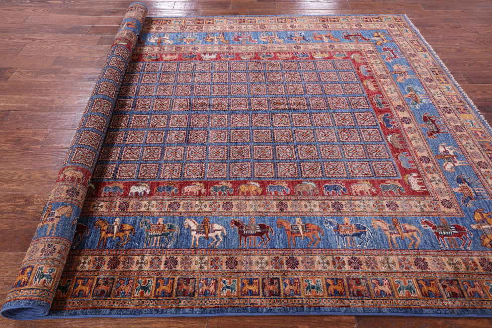 6' 7" X 9' 6" Handmade Antiqued Pazyryk Historical Design Wool Rug Q10915