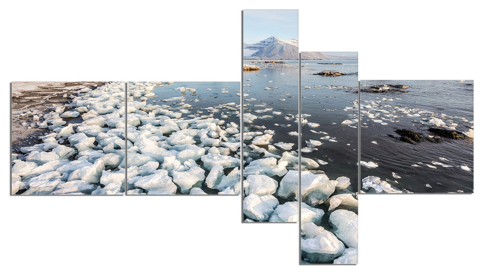 Sunny Morning in Arctic Spitsbergen, Landscape Canvas Art, 60"x32", 5 panels
