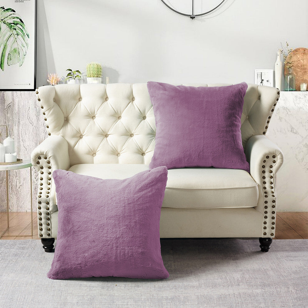 Heavy Faux Fur Throw Pillow Covers 2pcs Set, Wood Rose, 26''x26''