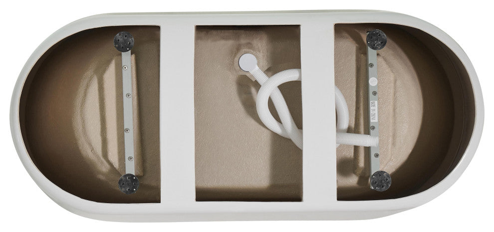 OWEN 59" Soaking Bathtub, Glossy White With Brushed Nickel Trim
