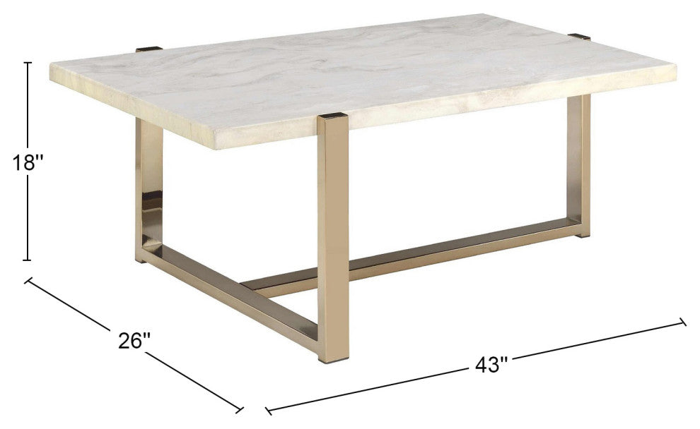 Champagne Finish Coffee Table With Faux Marble Top