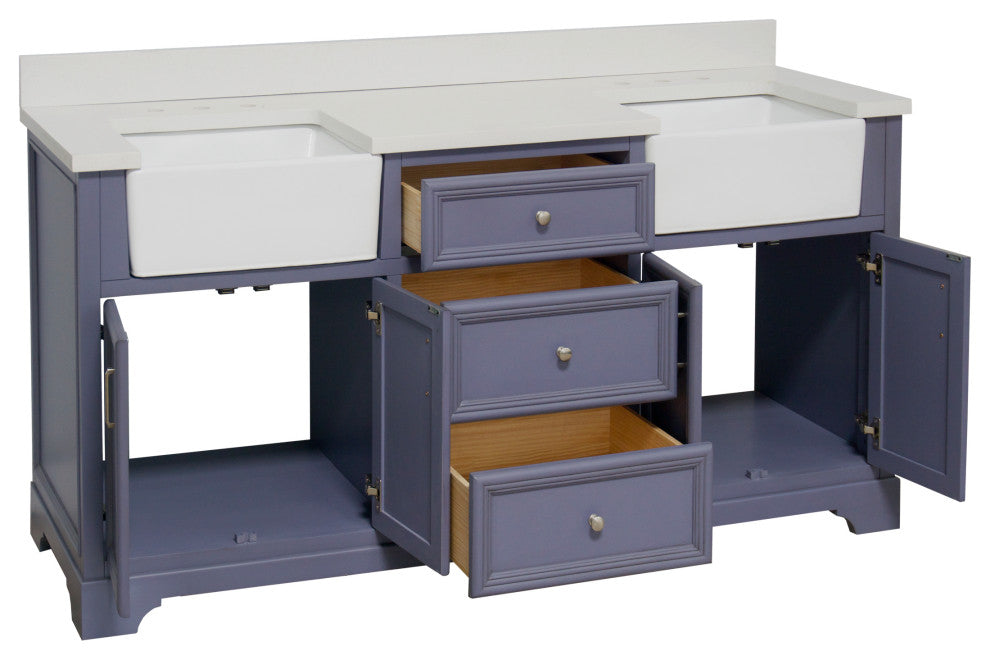 Zelda 72" Bathroom Vanity, Powder Gray, Quartz